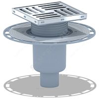 Трап регулируемый с гидрозатвором+механический сухой затвор с нержавеющей решёткой 150х150мм вертикальный выпуск АНИ Пласт