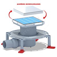 Трап регулируемый с гидрозатвором+механический сухой затвор нержавеющая сталь, под плитку 150х150мм горизонтальный выпуск АНИ Пласт